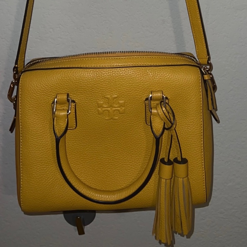 Tori Burch Thea Web Mini Satchel Crossbody Bag Yellow w Utility Strap